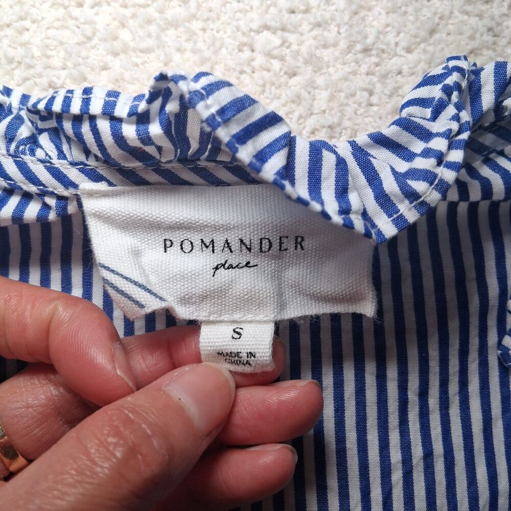 Pomander 100% Cotton Stripes Womens S Ruffle Collar Coastal Resort Summer Beach - Picture 4 of 9